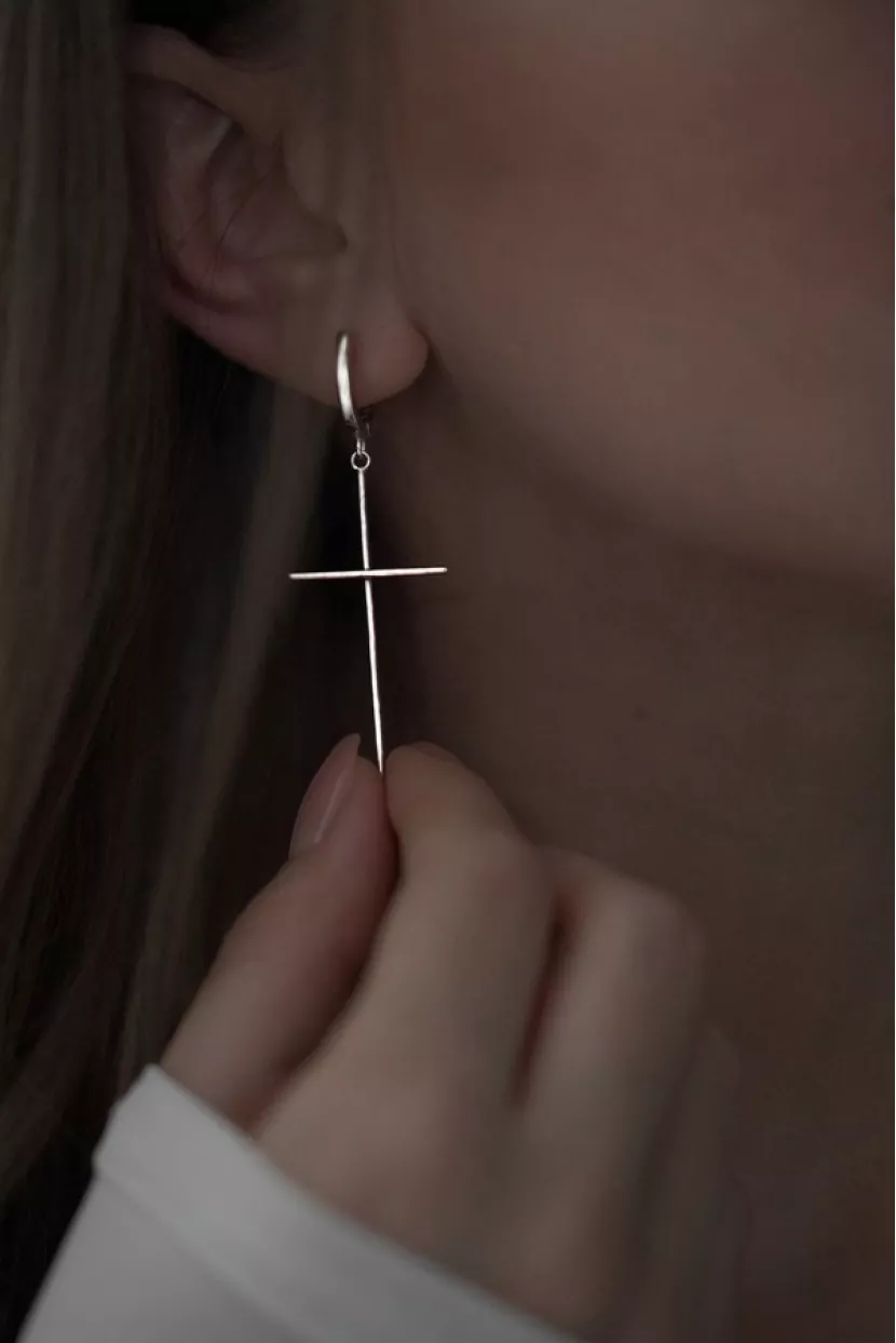 Сережки срібні з хрестиками 002944