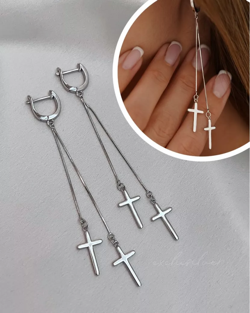 Сережки срібні з хрестиками 002945