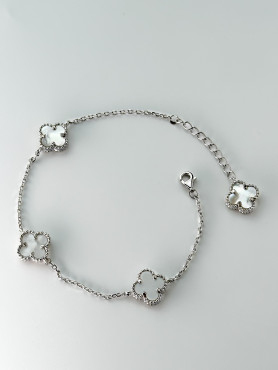 Браслет срібний з перламутом Клевери 1см 006418