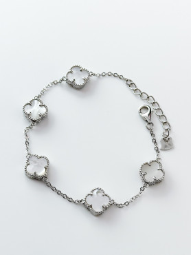 Браслет срібний з перламутром Клевери 1см 000020