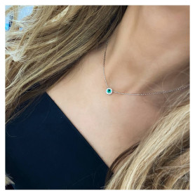 Срібне кольє з підвісом із зеленого цирконію діамантової огранки і розсипом по колу 006611