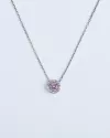Срібне кольє з підвісом із рожевого цирконію діамантової огранки і розсипом по колу 006612