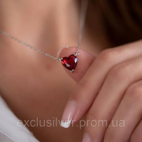 Срібний ланцюжок-кольє Червоне серце, 925 проба