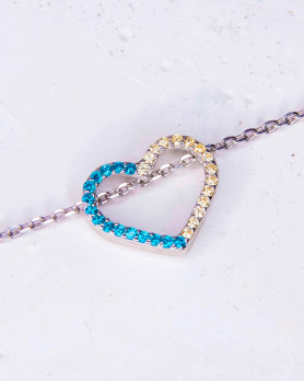 Підвіс Серце з жовто-блакитним цирконієм діамантової огранки на срібному ланцюжку