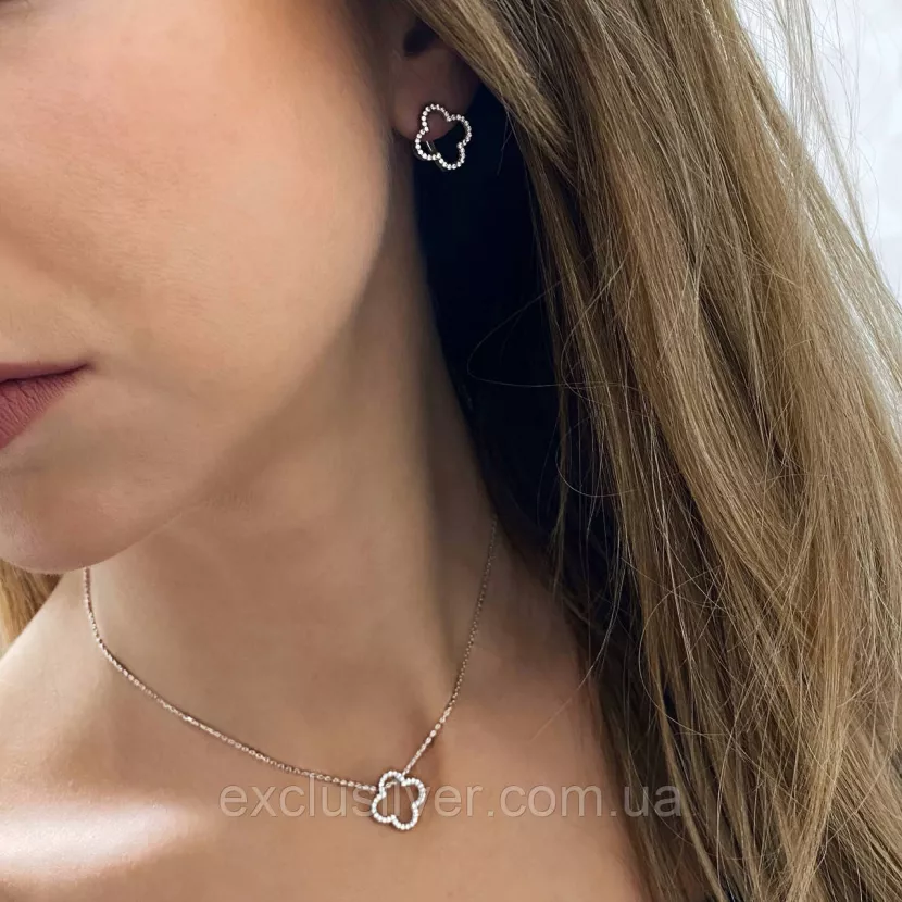 Сережки срібні Сяючий клевер 006557