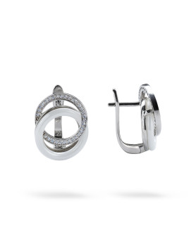 Серебряные серьги с белой керамикой и цирконием бриллиантовой огранки 006603