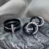 Серебряные серьги с черной керамикой и цирконием бриллиантовой огранки 003350