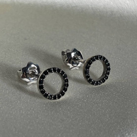Сережки - пусети срібні Коло із чорним цирконієм