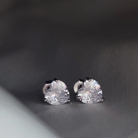 Сережки - пусети срібні із фіанітом Серце 0.8см 006330