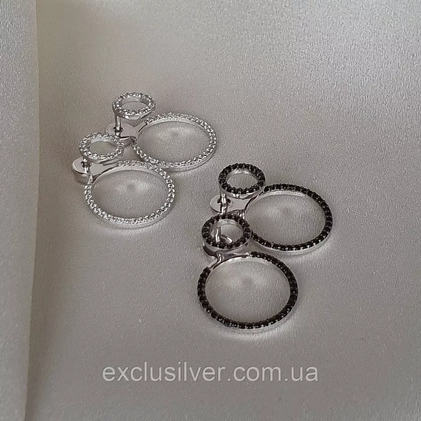 Серьги - джекеты серебряные Мерцающие круги