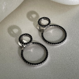 Сережки - джекети срібні з чорним цирконієм діамантової огранки