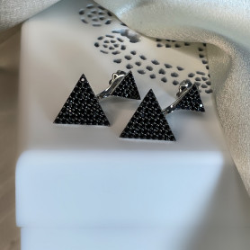Сережки - джекети срібні Сяючі чорні трикутники