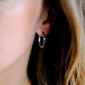 Сережки - кільця срібні 2см з чорним цирконієм діамантового огранювання