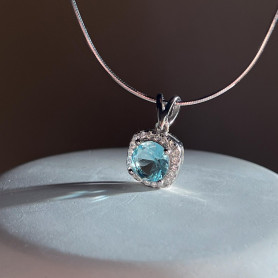 Підвіс срібний з блакитним та рожевим цирконієм діамантового огранювання
