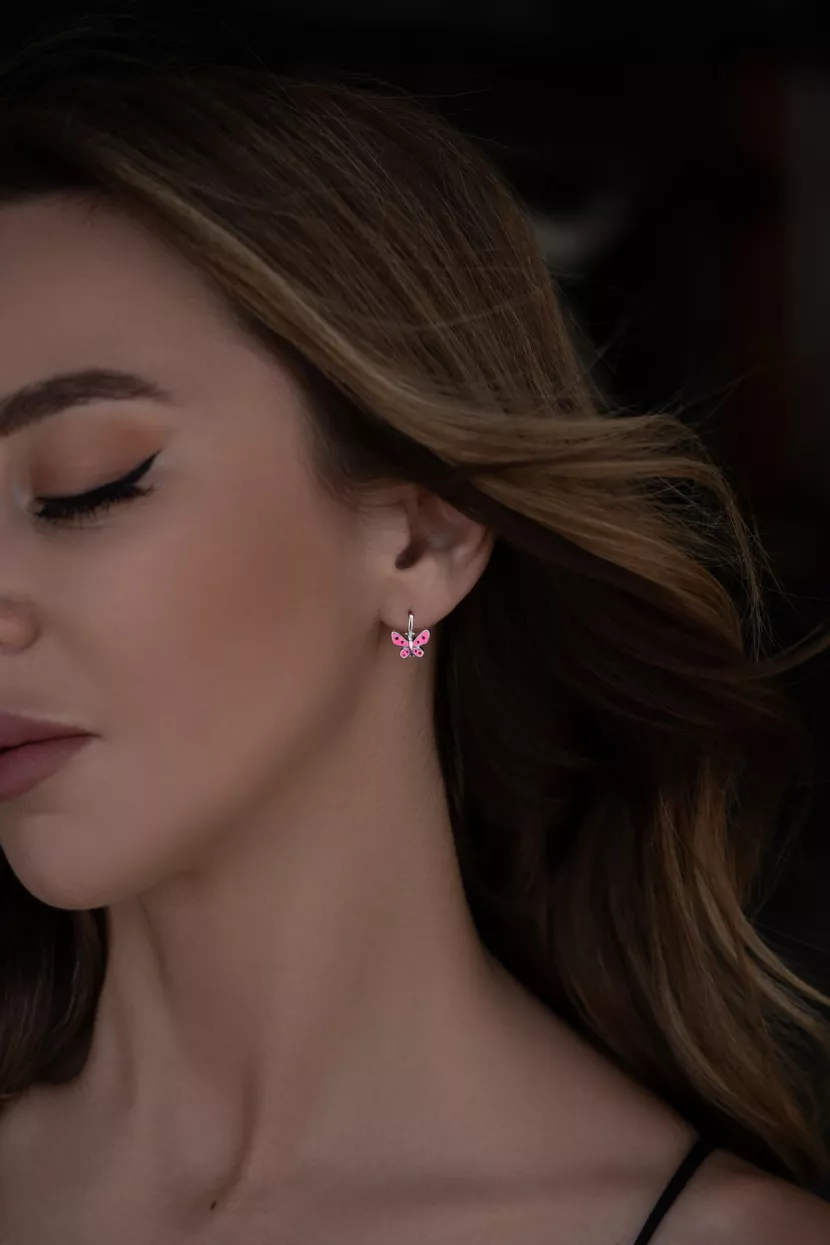 Серьги серебряные с эмалью Бабочки