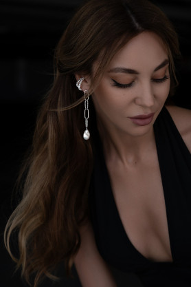 Серебряные сережки с барочным жемчугом Геометрия