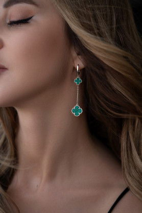 Срібні сережки з малахітом Клевери 925 проби