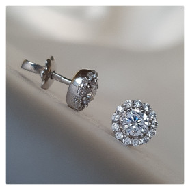 Сережки - пусети (гвоздики) з цирконієм і розсипом діамантової огранки 003264