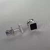Серьги - пусеты (гвоздики) серебряные с черной эмалью Квадрат