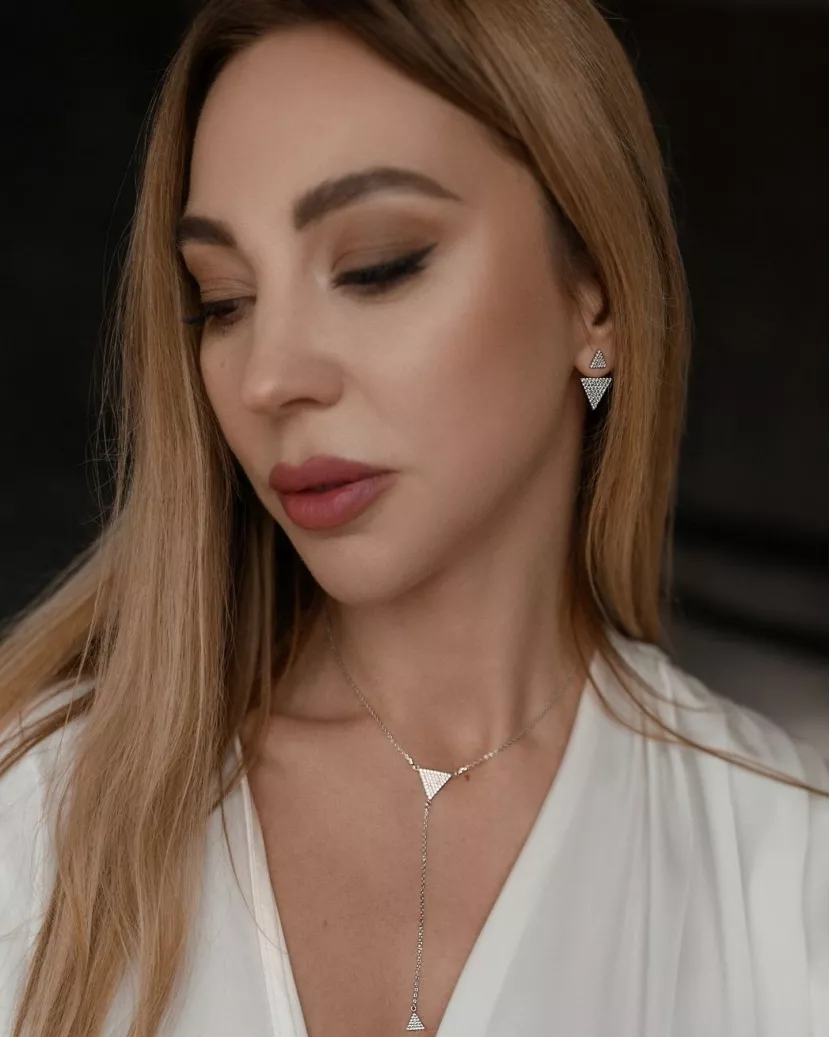 Сережки - джекети срібні Сяючі трикутники