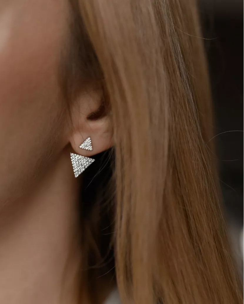 Сережки - джекети срібні Сяючі трикутники