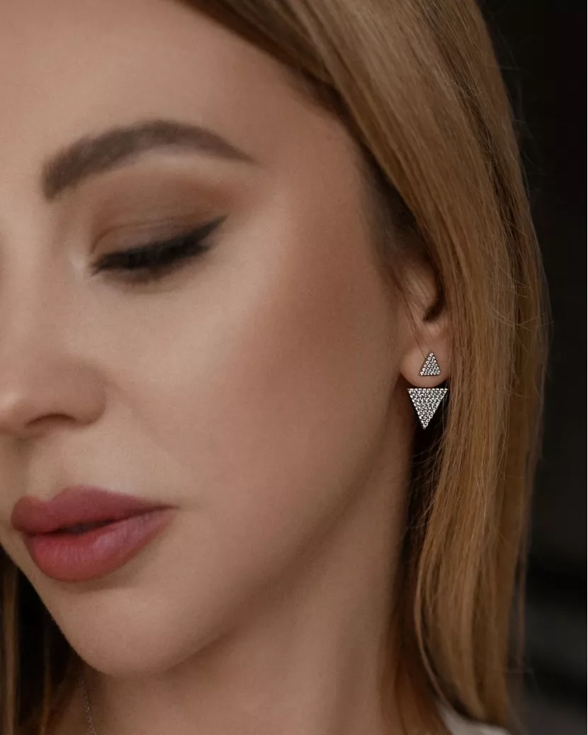Сережки - джекети срібні Сяючі трикутники
