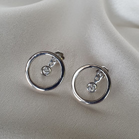 Сережки - джекети срібні Коло із завальцованим цирконієм діамантової огранки