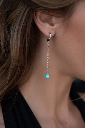 Серебряные сережки висячие с бирюзой 006278
