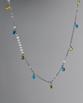 Колье серебряное с желто-голубым хрусталем