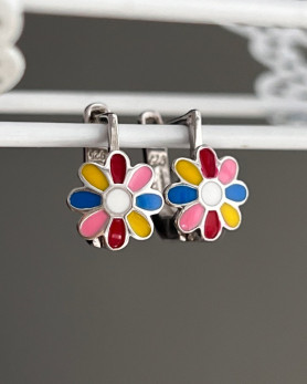Серьги серебряные с цветной эмалью Цветочки