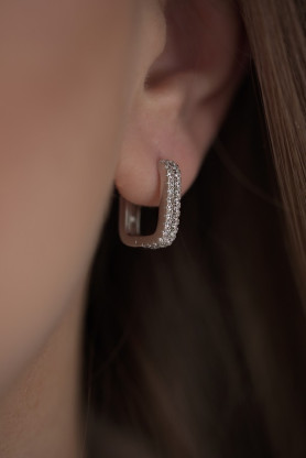 Сережки срібні прямокутні з цирконієм діамантового огранювання