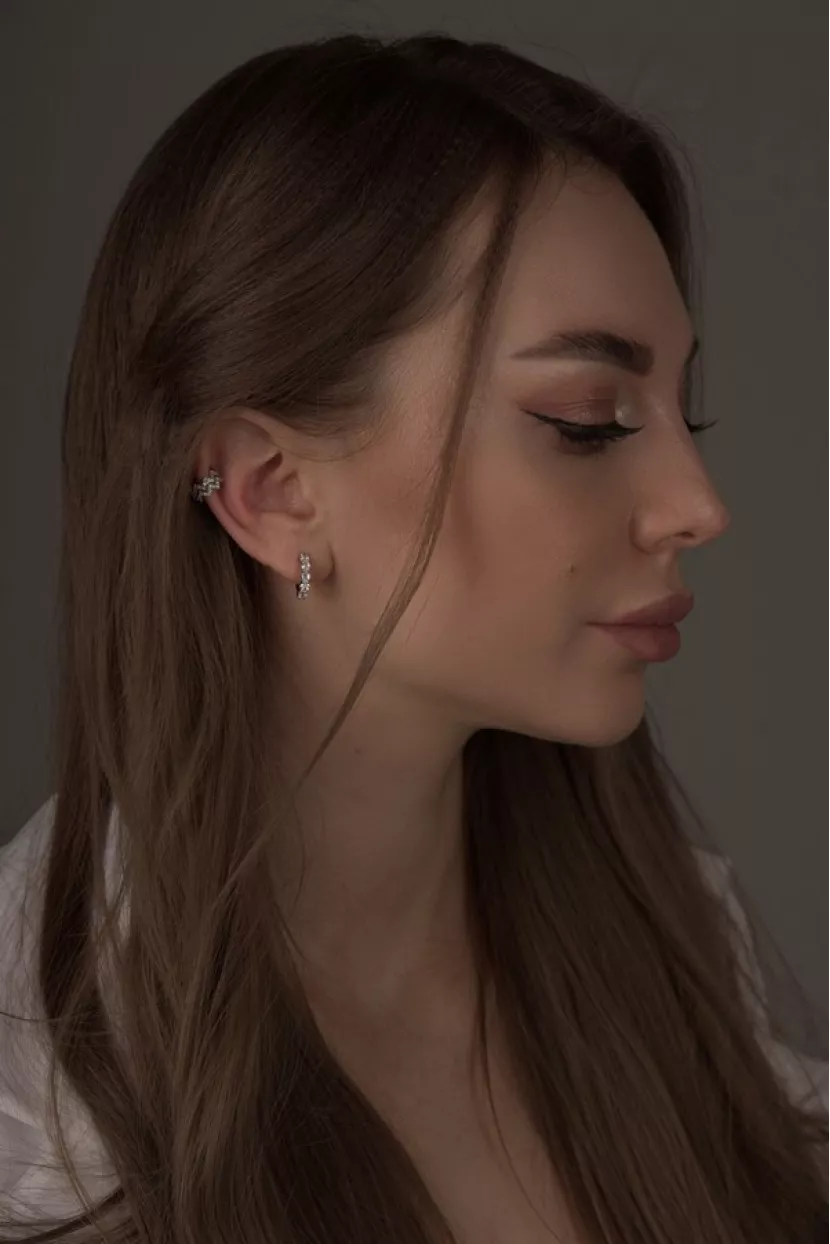 Серьги - каффы с цирконием бриллиантовой огранки Корона
