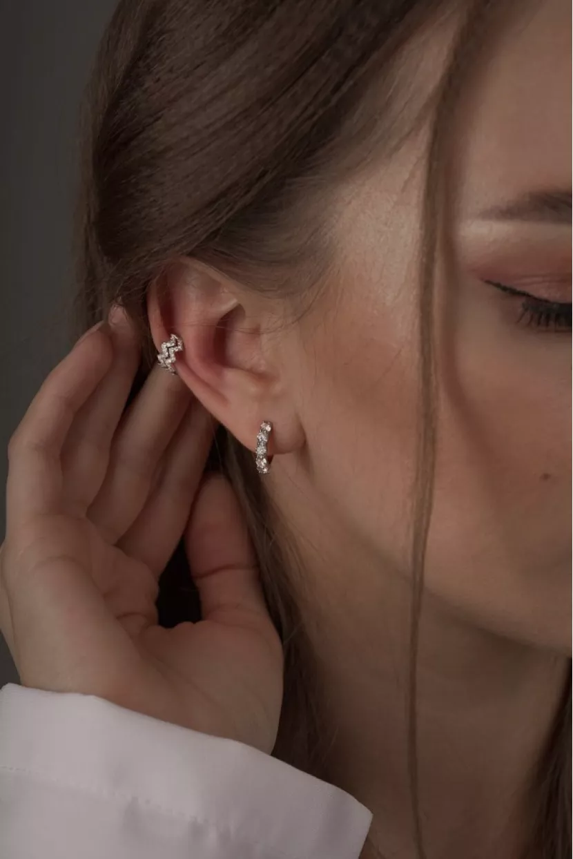 Серьги - каффы с цирконием бриллиантовой огранки Корона