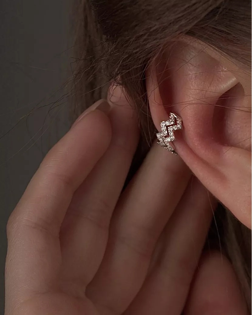 Серьги - каффы с цирконием бриллиантовой огранки Корона