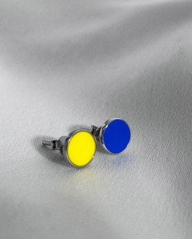 Сережки - пусети (гвоздики) срібні із жовто-блакитною емаллю