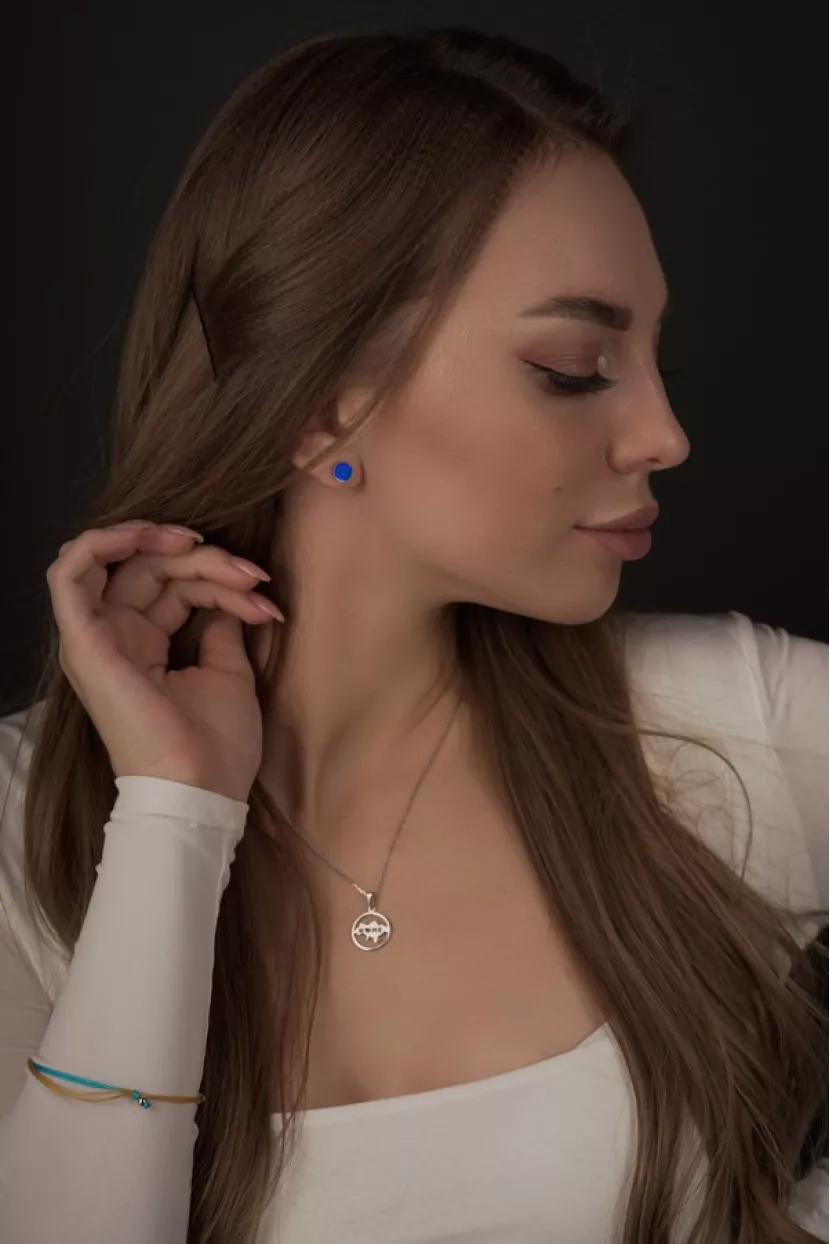 Серьги - пусеты (гвоздики) серебряные с желто-голубой эмалью