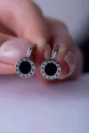 Серьги серебряные с черной эмалью Часики