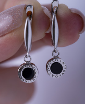 Сережки срібні  висячі з чорною емаллю Годиннички