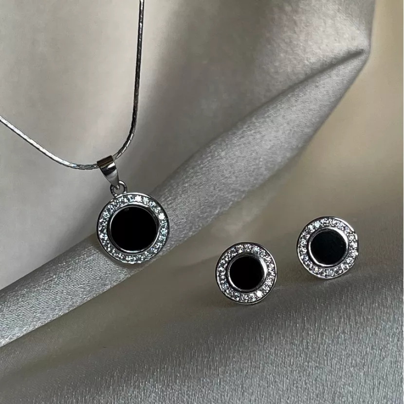 Срібні сережки з оніксом EXCLUSILVER 925 проби