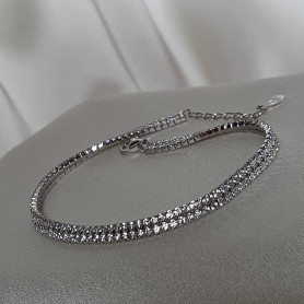 Браслет срібний подвійна доріжка з цирконію діамантової огранки