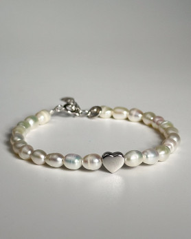 Браслет срібний з барочними перлами та серцем