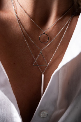 Кольє срібне потрійне багатошарове Геометрія 004945
