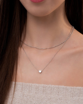 Кольє срібне із сяючими кульками та сердечком 005050