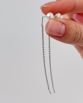 Срібні сережки-протяжки с перлами 006436