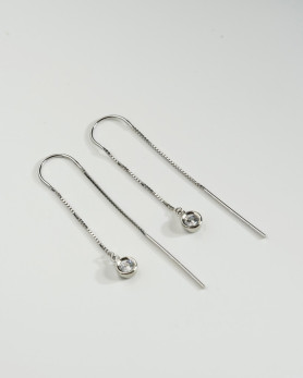 Серебряные сережки-протяжки с цирконием бриллиантовой огранки 003645