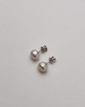 Сережки - пусети (гвоздики) срібні з перлами 001399