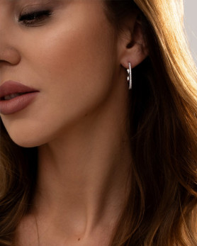 Сережки-кільця срібні з цирконієм діамантового огранювання 2,5см 006483