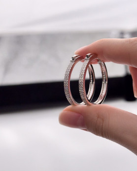Сережки-кільця срібні з цирконієм діамантового огранювання 3см 003558