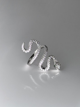 Каблучка срібна із цирконієм діамантового огранювання Змія 000559