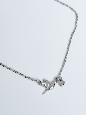 Срібне кольє Пташка із серцем 006638